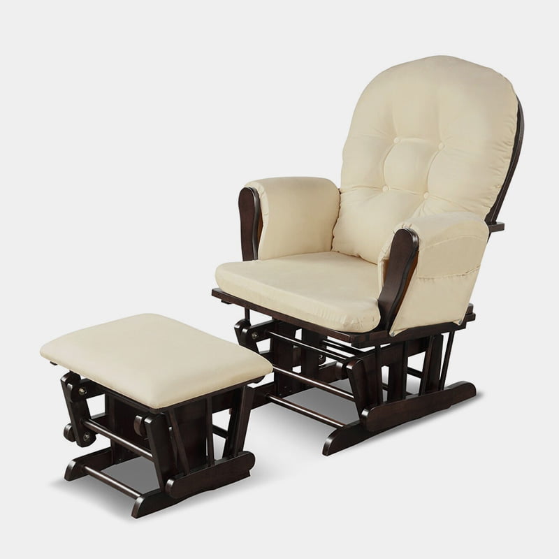 ROKRS Wooden Glider and Ottoman-Beige ROKRS Wooden Glider and Ottoman