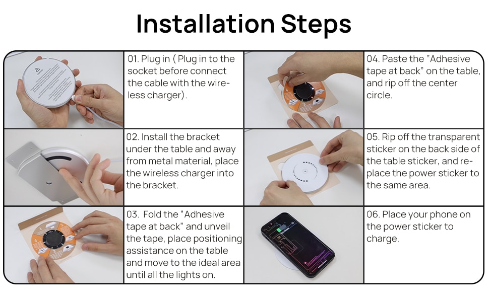 KPON Invisible Wireless Charger Hidden Long Distance Wireless Phone Charger Under Desk QI 10W Furniture Wireless Charging Pad