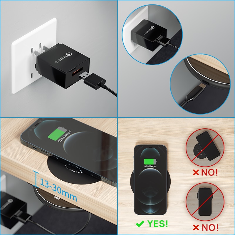 KPON Invisible Wireless Charger Hidden Long Distance Wireless Phone Charger Under Desk QI 10W Furniture Wireless Charging Pad