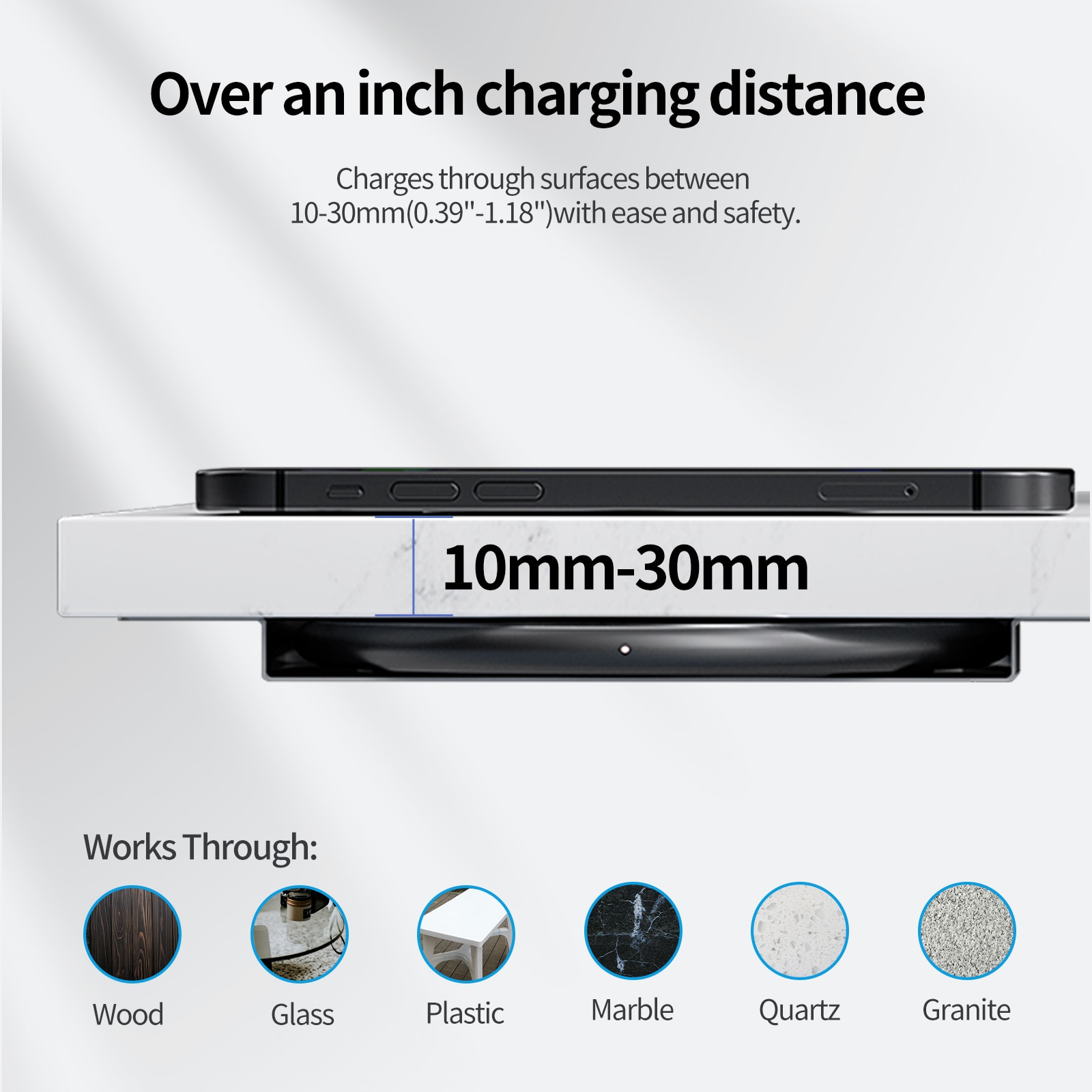 KPON Invisible Wireless Charger Hidden Long Distance Wireless Phone Charger Under Desk QI 10W Furniture Wireless Charging Pad