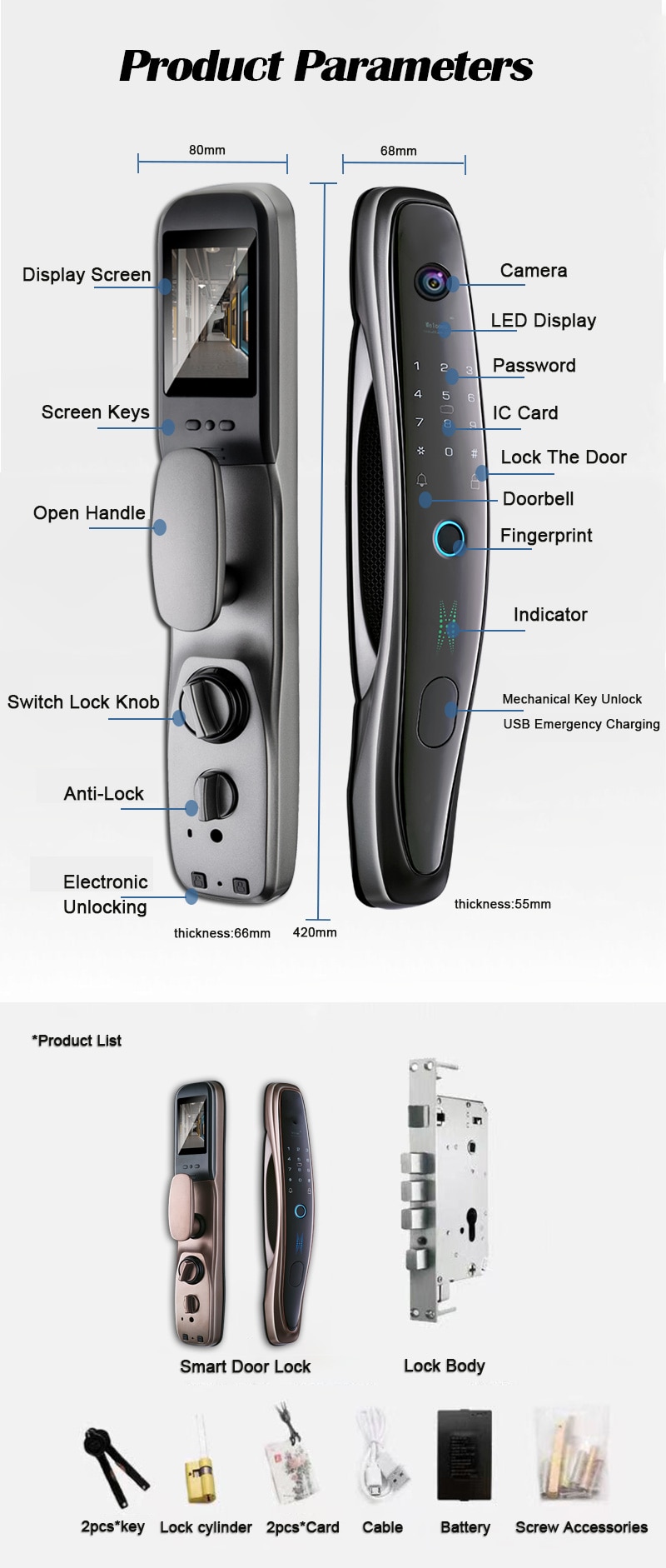 Tuya Smart Door Lock With Surveillance Camera WiFi Wireless Fingerprinty Password App Unlock Digital Electronic Locks