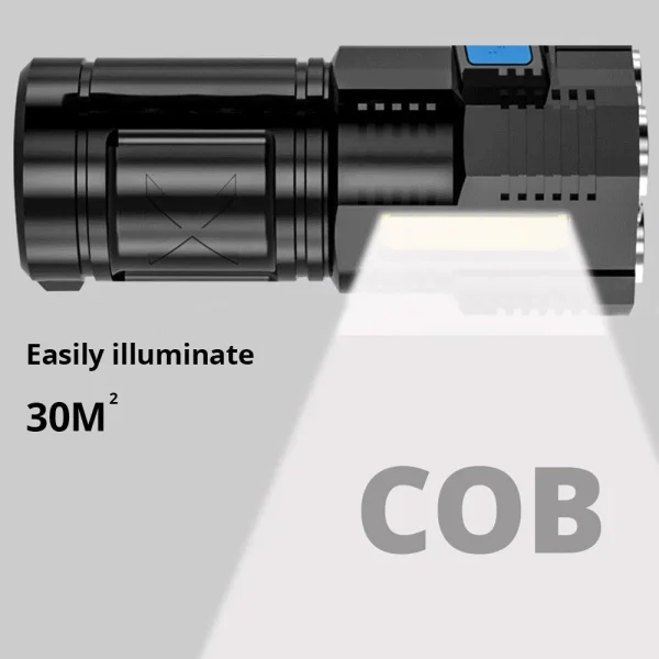 High-Power-LED-Flashlights-Camping-Torch-With-4-Lamp-Beads-And-COB-Side-Light-Rechargeable-Portable-3 ZOA High Power 4 LED Flashlights